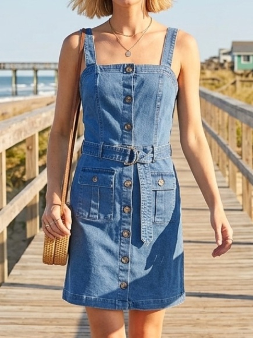 Derek Heart Blue Button-Down Denim Dress